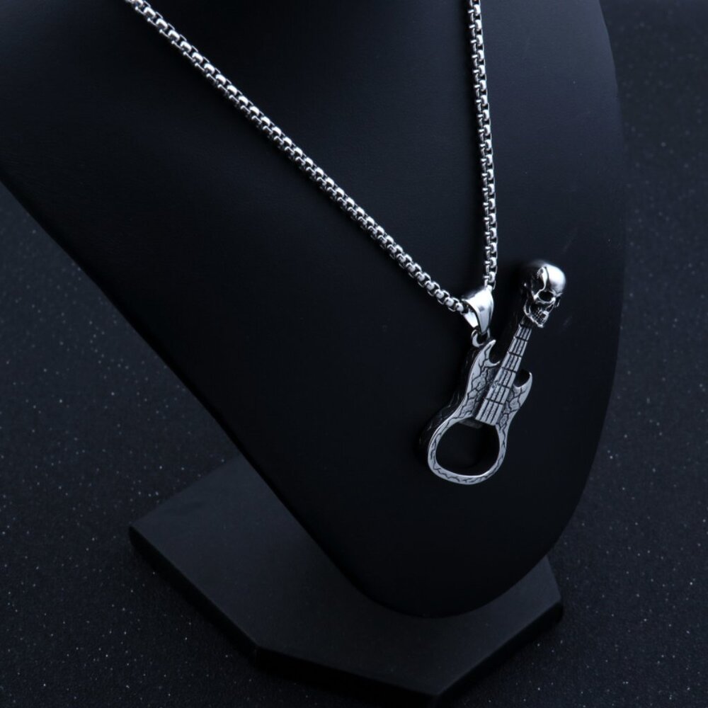 ππ΅MUSIC LOVER GUITAR SILVER COLOR NECKLACE - GIFT FOR LOVED ONES, N90201P102 - Picture 3 of 9
